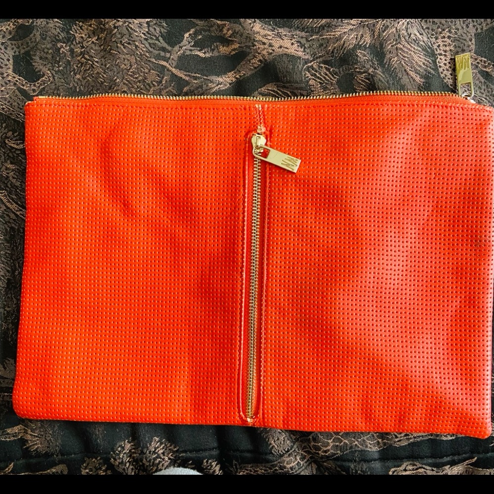Neiman Marcus Orange Leather Clutch Bag